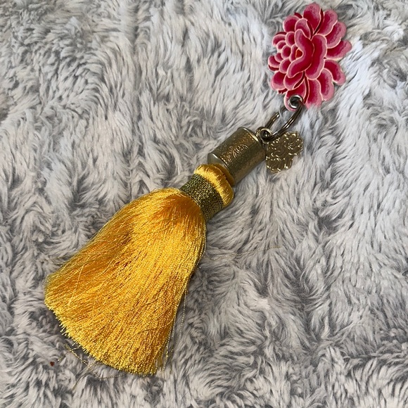 Papaya Art yellowtail Gold Tassel Keychain Lemon Zest Lotus Flower NWT - Picture 1 of 8